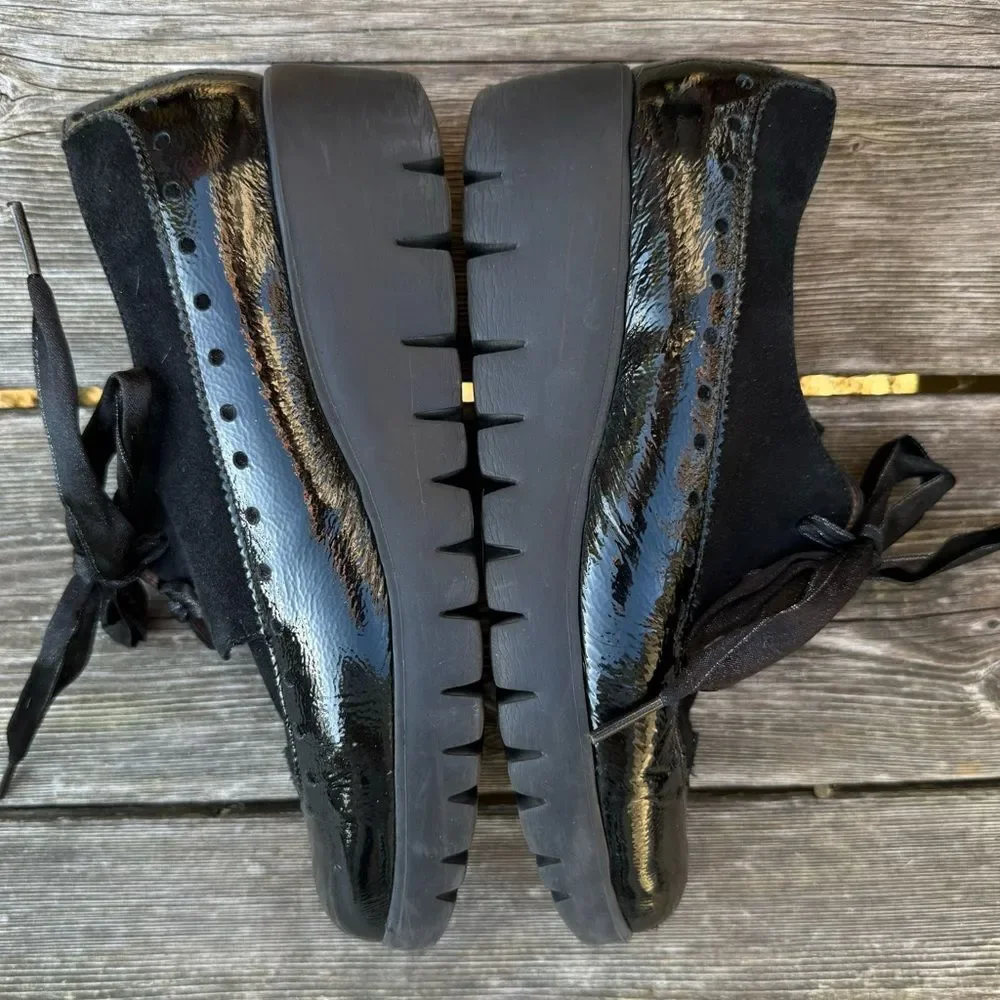 WONDERS Ribbon Lace Derby Wedge Leather Loafers In Nero 39